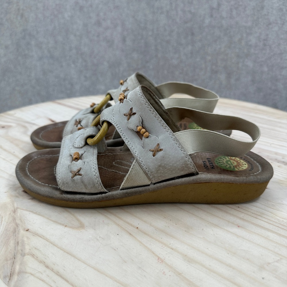 Earth Shoes Bradley Sandals Womens 8.5 Gray Leather Boho Granola Girl Art